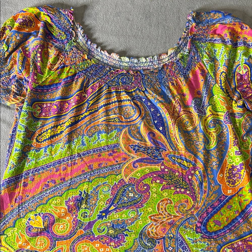 Ralph Lauren women top multicolor floral paisley short sleeves Sz xl